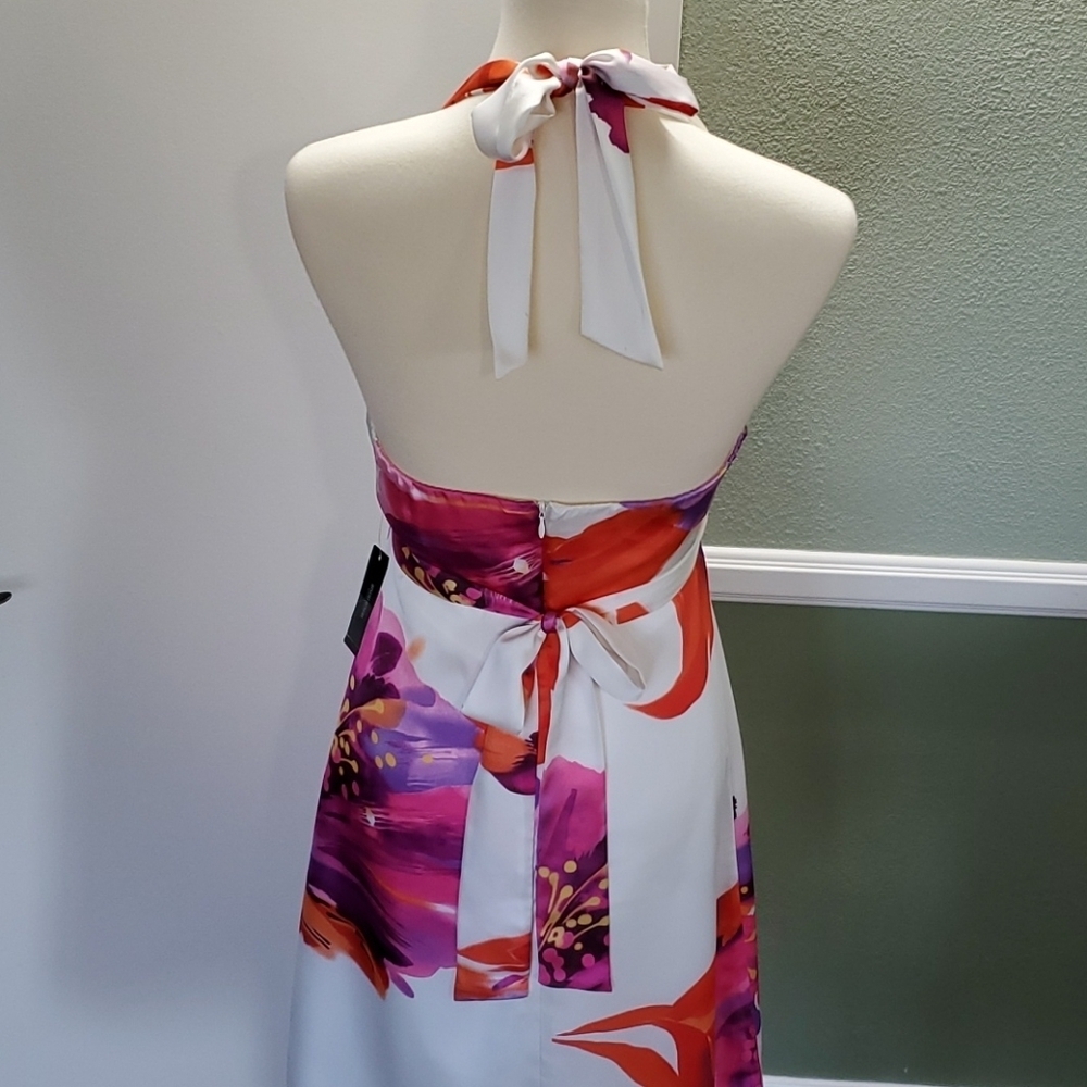 BISOU BISOU FLORAL PRINT HALTER STRAP SUMMER DRESS - Picture 3 of 8